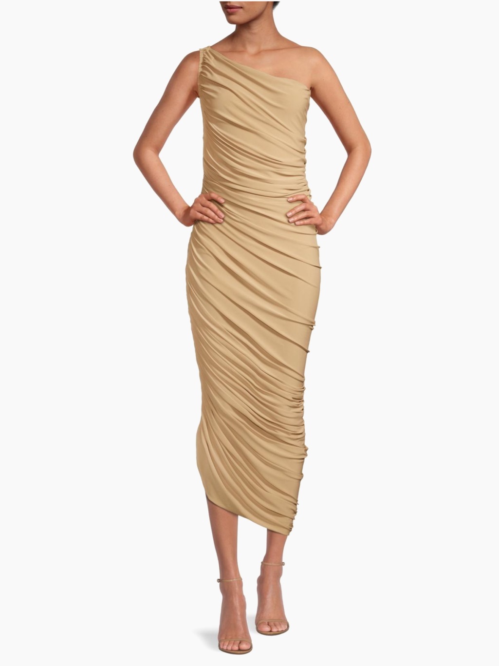 Norma Kamali One-Shoulder Ruched Midi Dress In Blonde